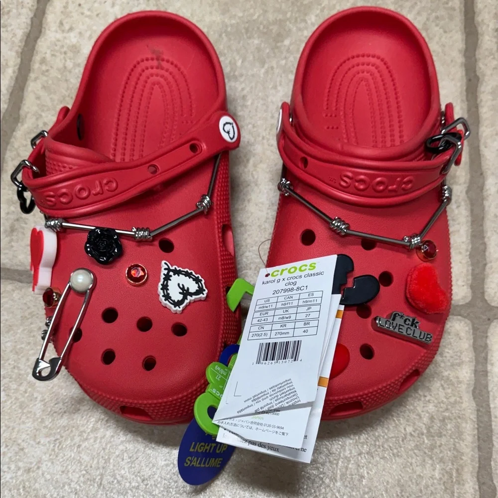 CROCS x Karol G Red Classic Clogs with Charms - Picture 1 of 4